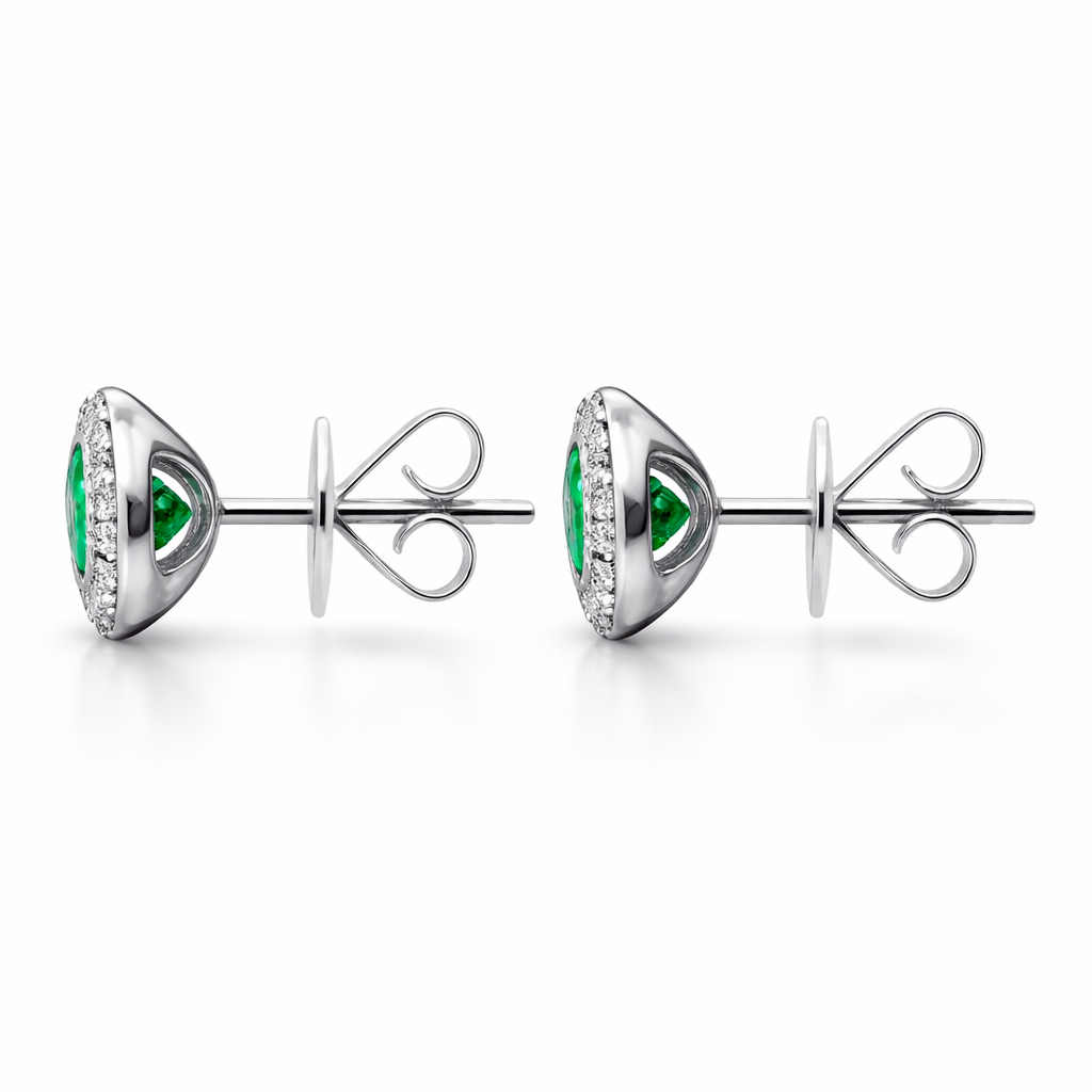 18ct White Gold 0.38ct Emerald Diamond Round Stud Earrings DMN-2027 Image 2