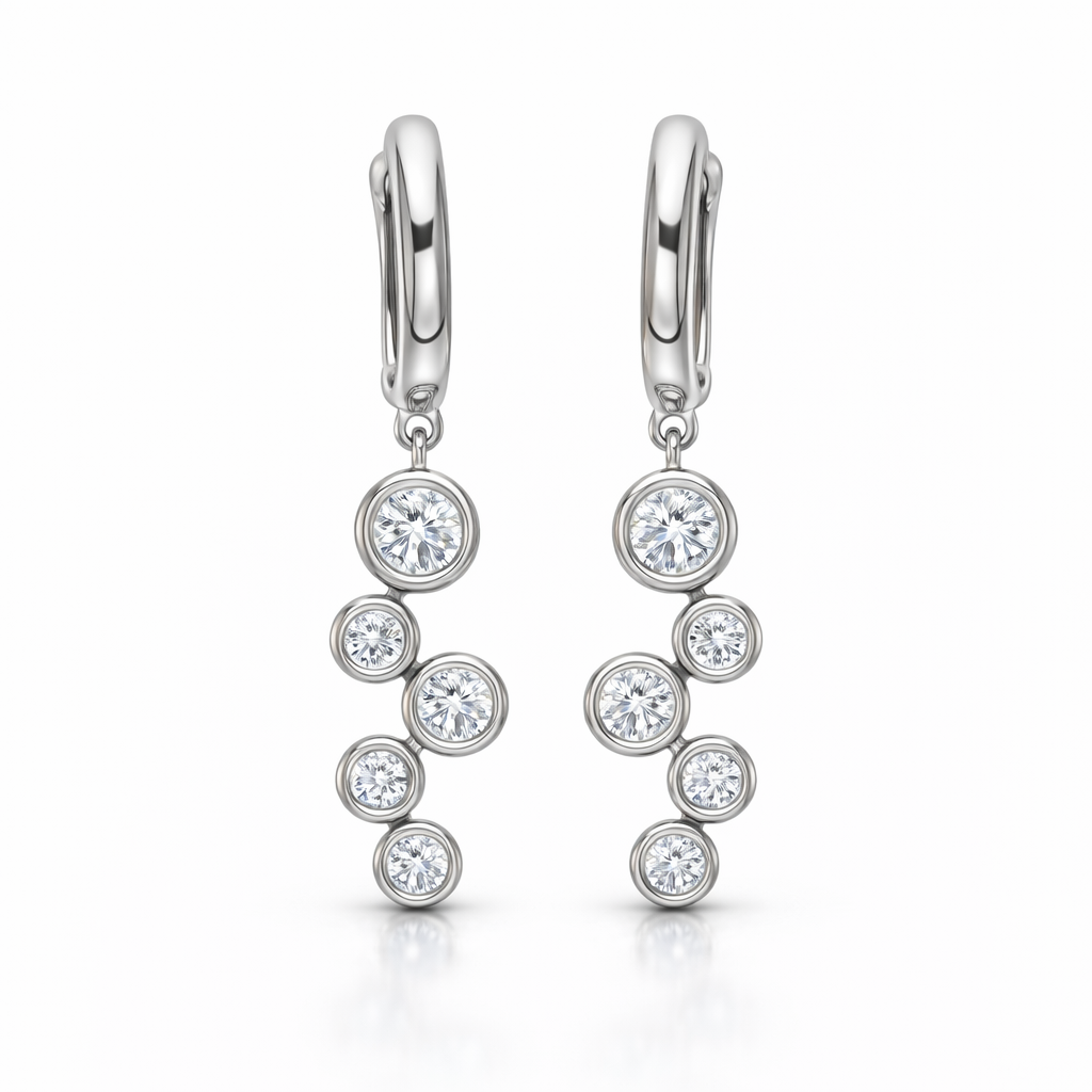 18ct White Gold 0.39ct 5 Stone Diamond Bubble Drop Hoop Earrings DMN-2946 Image 1