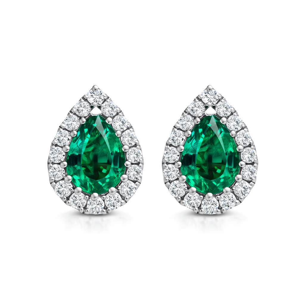 18ct White Gold 0.40ct Emerald Diamond Pear Stud Earrings DMN-1956 Image 1