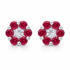 18ct White Gold 0.41ct Ruby Diamond Floral Cluster Earrings 36846V16 Image 1