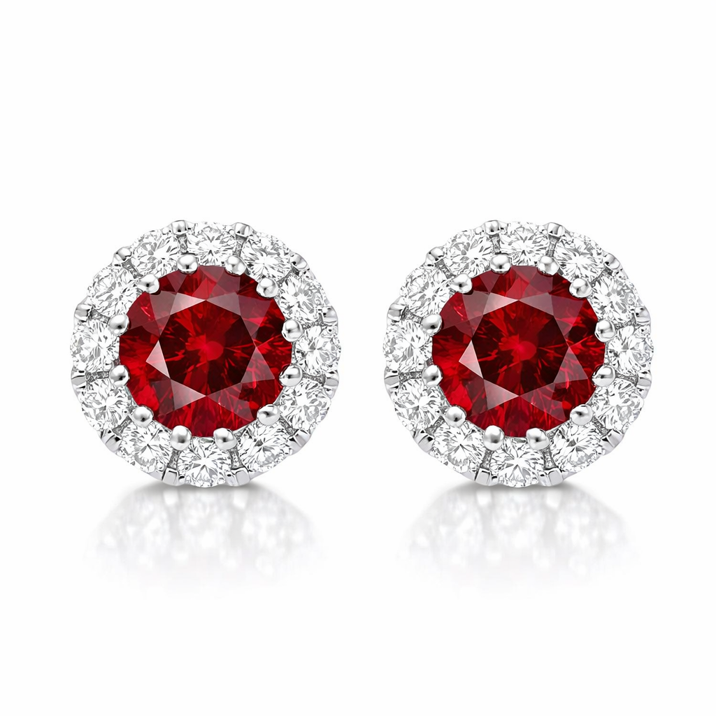 18ct White Gold 0.41ct Ruby Diamond Halo Stud Earrings DMN-173 Image 1