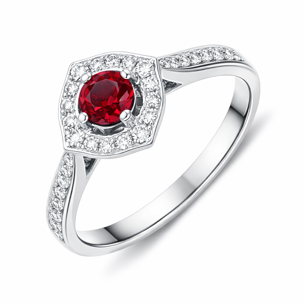 18ct White Gold 0.41ct Ruby Diamond Round Cut Cluster Ring DMN-1196 Image 1