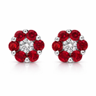 18ct White Gold 0.42ct Ruby Diamond Cluster Earrings DMN-176 Image 1