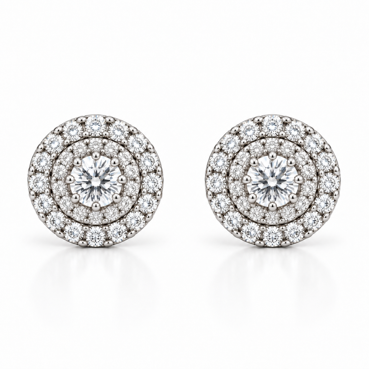 18ct White Gold 0.46ct Diamond Round Cluster Stud Earrings Front View