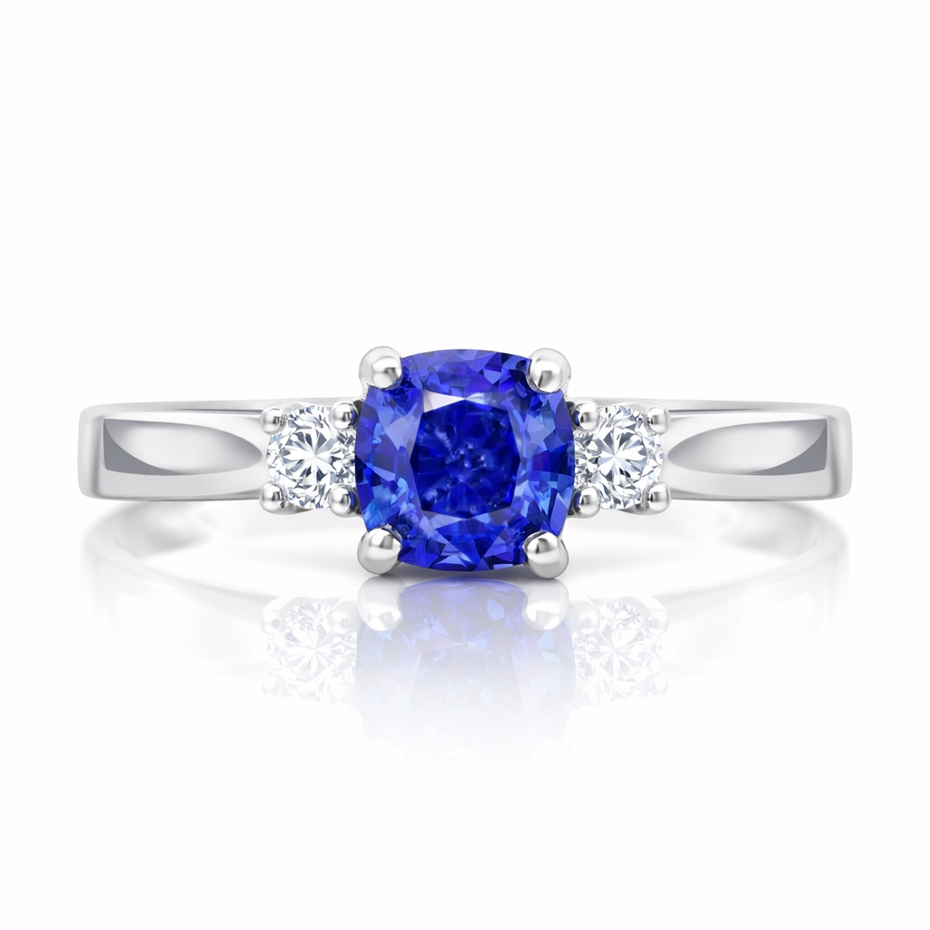 18ct White Gold 0.48ct Sapphire 0.07ct Diamond Cushion Cut Ring H1407 Image 2