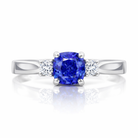 18ct White Gold 0.48ct Sapphire 0.07ct Diamond Cushion Cut Ring H1407 Image 2