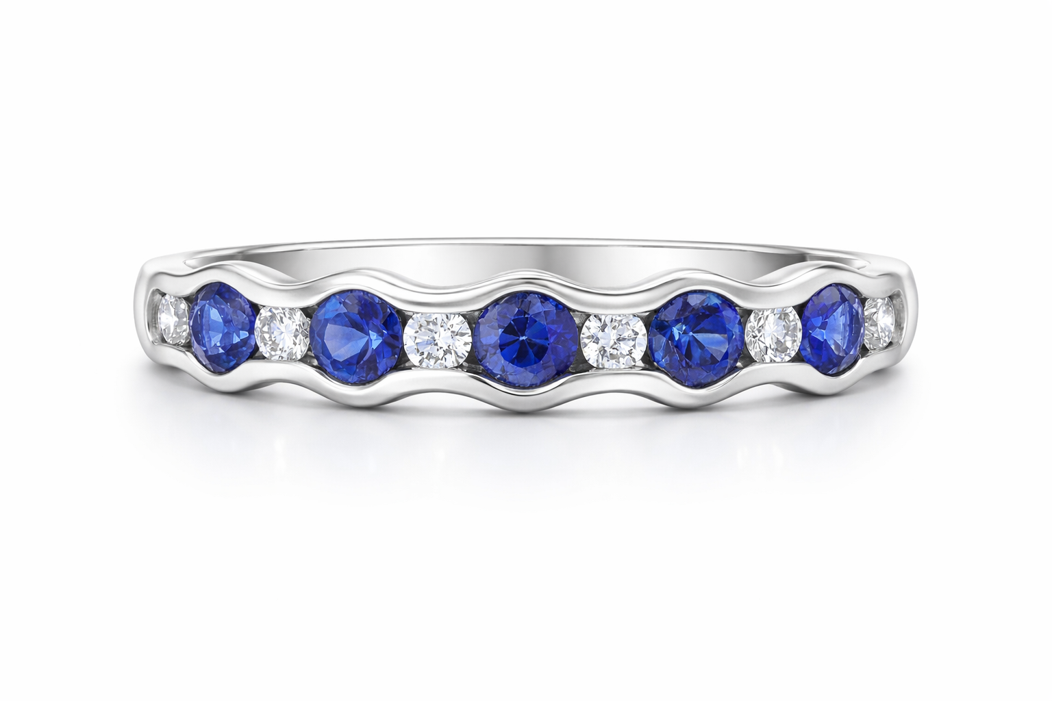 18ct White Gold 0.48ct Sapphire 0.12ct Diamond Half Eternity Wave Ring DMN-2966 Image 2