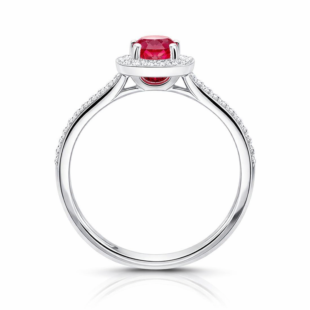 18ct White Gold 0.49ct Ruby Diamond Cushion Ring DMN-1319 Image 2
