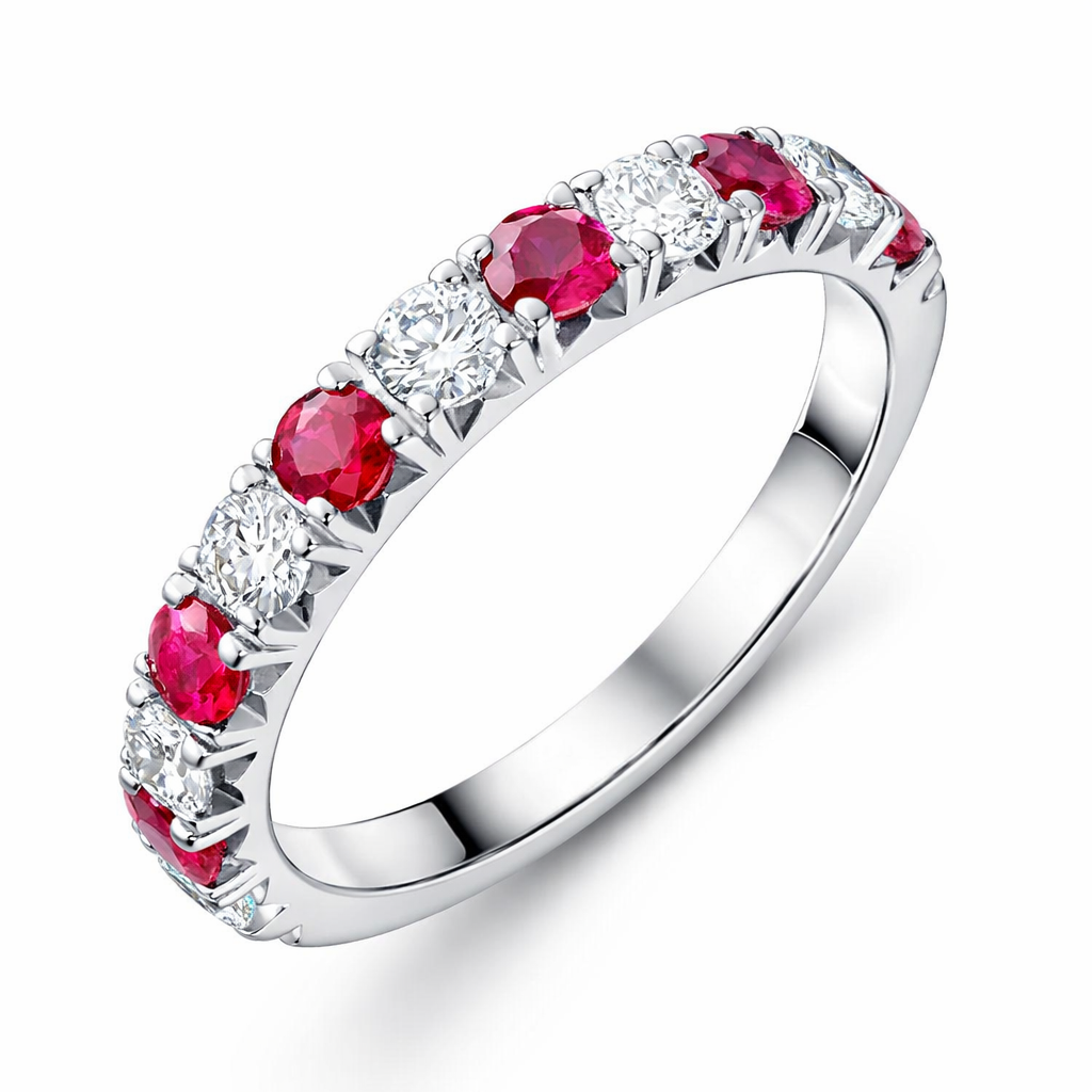 18ct White Gold 0.52ct Ruby Diamond Half Eternity Ring DMN-2004 Image 1