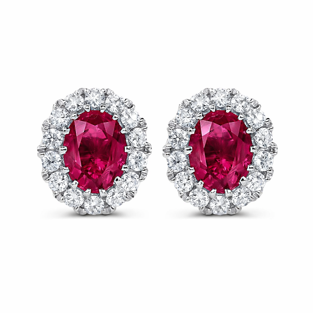 18ct White Gold 0.52ct Ruby Diamond Oval Stud Earrings DMN-1240 Image 1