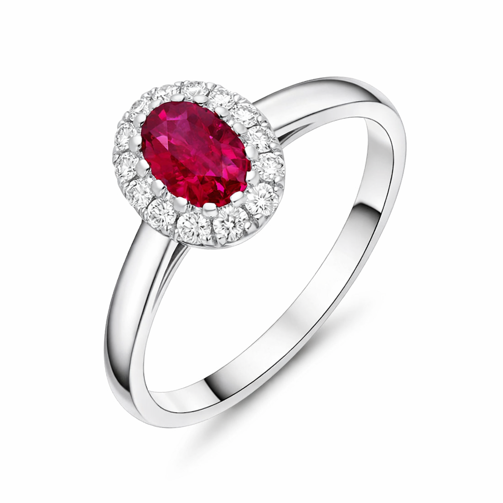 18ct White Gold 0.55ct Ruby Diamond Oval Ring DMN-1962 Image 1
