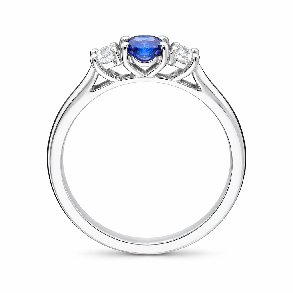 18ct White Gold 0.55ct Sapphire Diamond Oval Trilogy Ring DMN-2072 Image 2