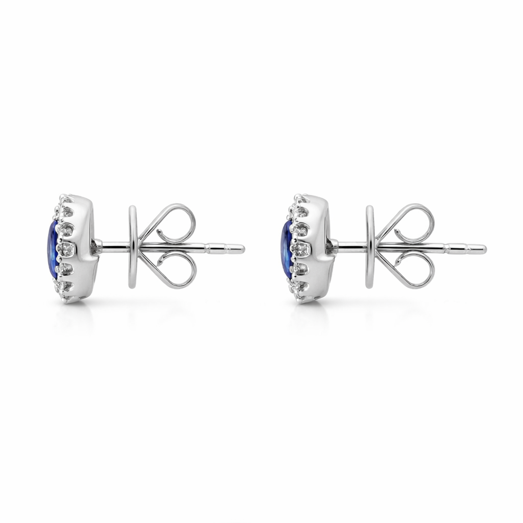 18ct White Gold 0.56ct Sapphire and Diamond Oval Cluster Earrings DMN-1520 Image 2