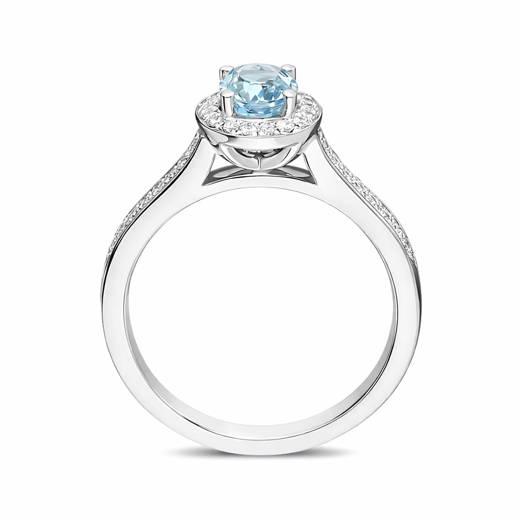 18ct White Gold 0.57ct Aquamarine Diamond Oval Ring DMN-1940 Image 2