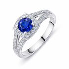 18ct White Gold 0.57ct Sapphire Diamond Milgrain Cluster Ring DMN-1752 Image 1