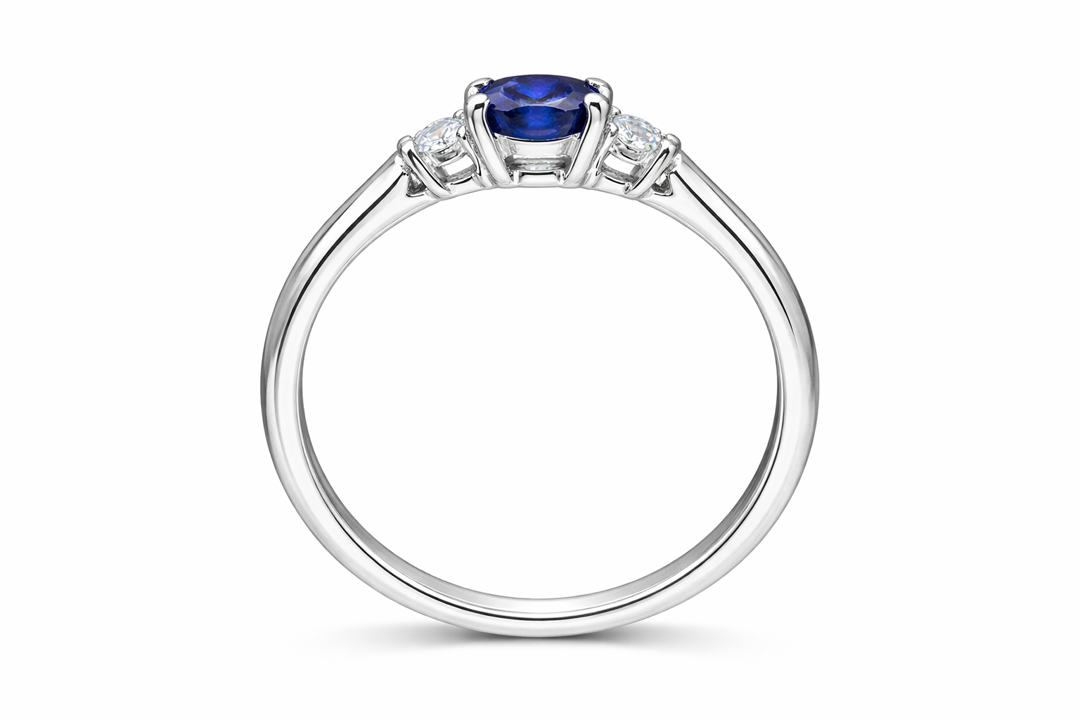 18ct White Gold 0.57ct Sapphire Diamond Oval Trilogy Ring DMN-1990 Image 2