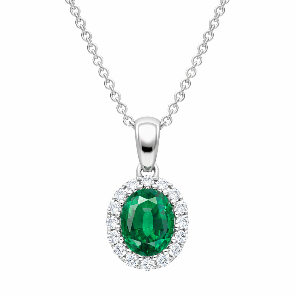 18ct White Gold 0.58ct Emerald Diamond Oval Necklace DMN-1992 Image 1