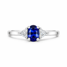 18ct White Gold 0.60ct Sapphire Diamond Oval and Trilliant Cut Three Stone Ring D663 Image 3