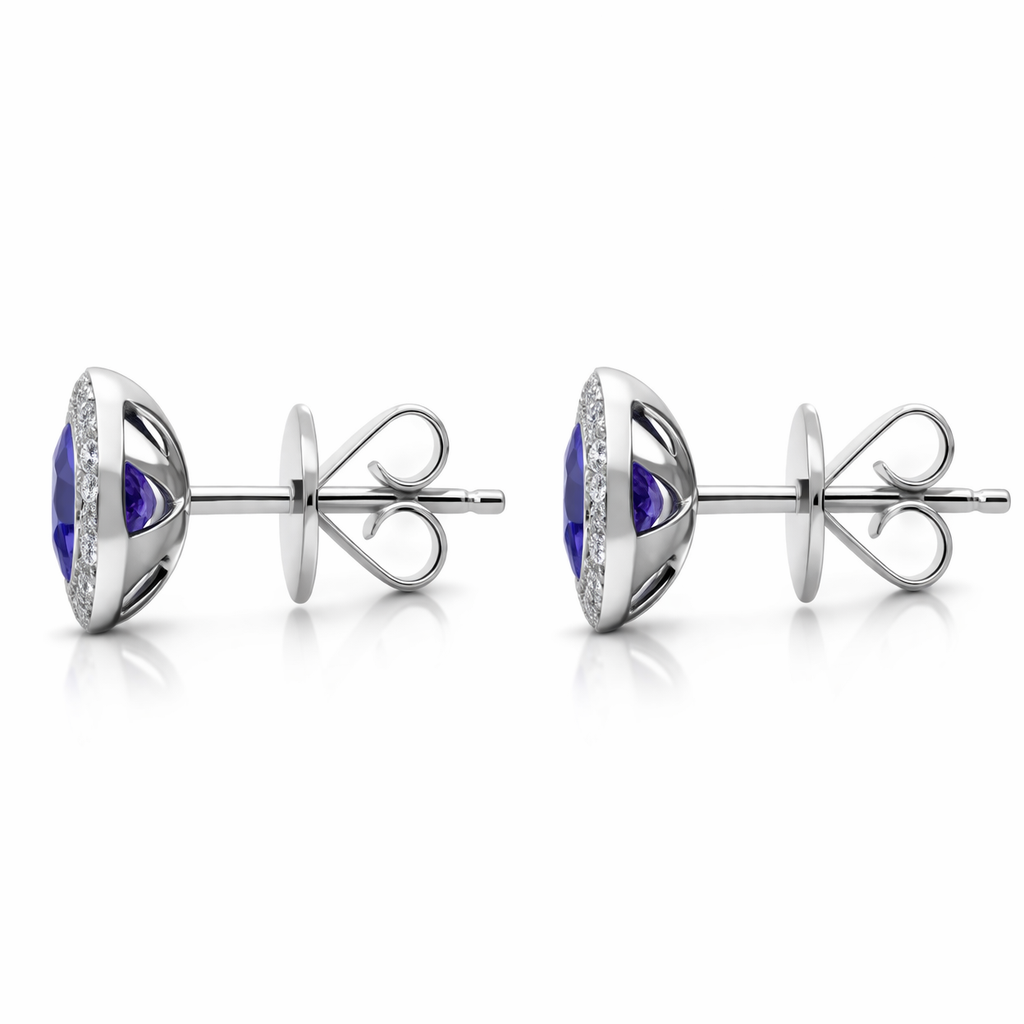 18ct White Gold 0.60ct Tanzanite Diamond Round Stud Earrings DMN-1918 Image 2