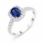 18ct White Gold 0.65ct Sapphire Diamond Halo Shoulder Set Ring H430 Image 1