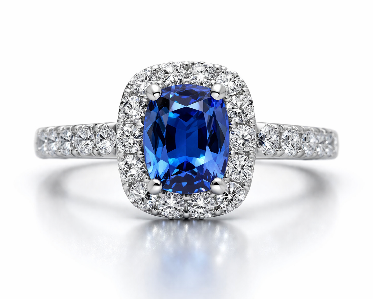 18ct White Gold 0.65ct Sapphire Diamond Halo Shoulder Set Ring H430 Image 2