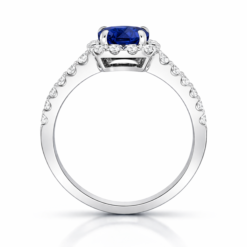 18ct White Gold 0.65ct Sapphire Diamond Halo Shoulder Set Ring H430 Image 3