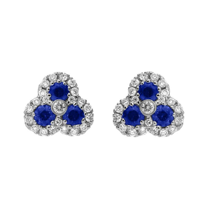 18ct White Gold 0.66ct Sapphire and Diamond Cluster Earrings DMN-161 Image 1