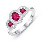 18ct White Gold 0.67ct Ruby Diamond Trilogy Cluster Ring DMN-1794 Image 1