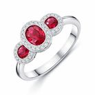 18ct White Gold 0.67ct Ruby Diamond Trilogy Cluster Ring DMN-1919 Image 1