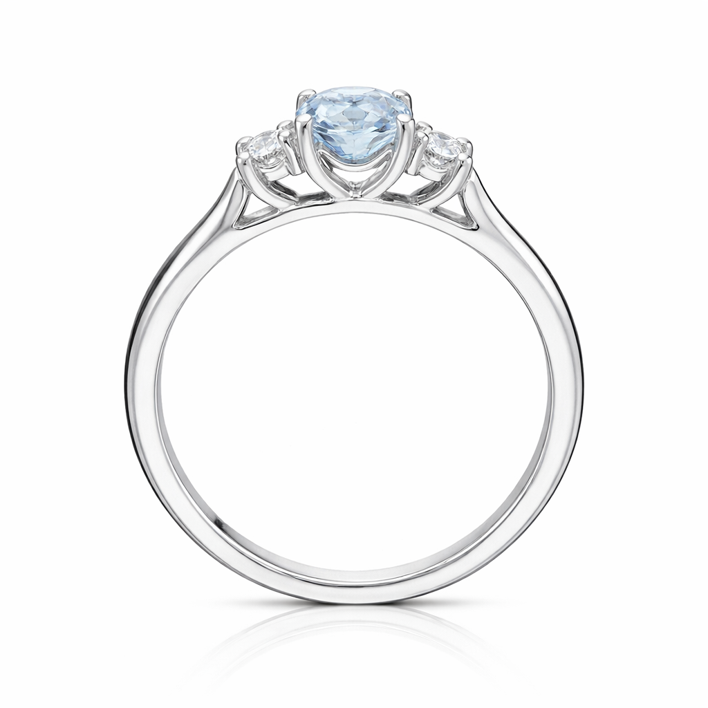 18ct White Gold 0.70ct Aquamarine and Diamond Three Stone Ring DMN-2207 Image 2