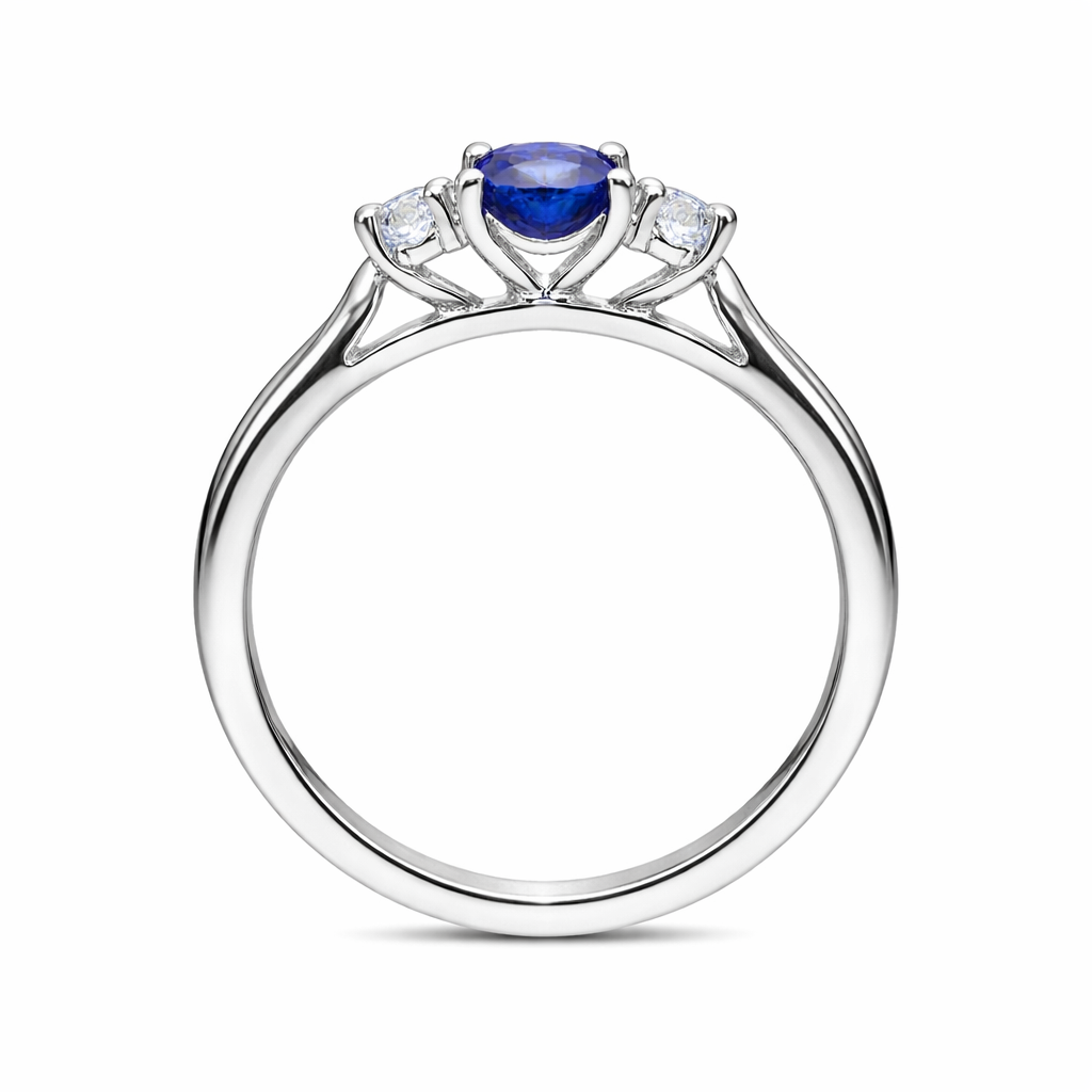 18ct White Gold 0.70ct Sapphire Diamond Oval Trilogy Ring DMN-1244 Image 2