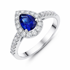 18ct White Gold 0.71ct Sapphire and Diamond Pear Ring DMN-1939 Image 1