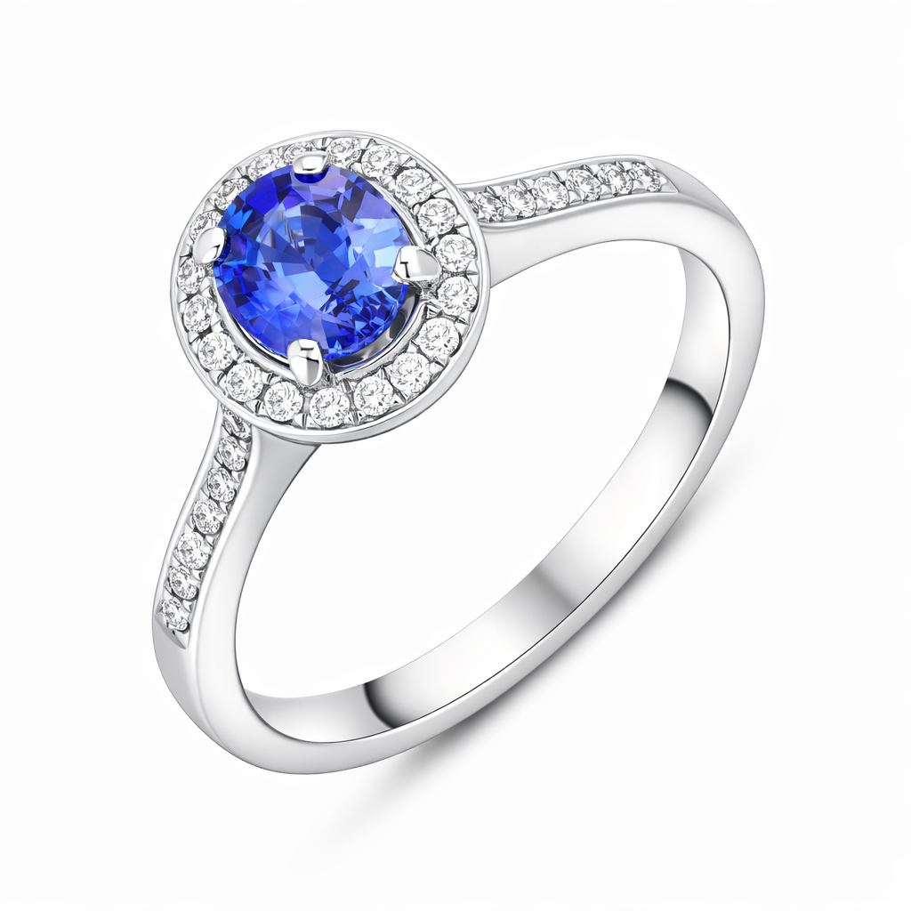 18ct White Gold 0.72ct Sapphire 0.19ct Diamond Halo Ring DMN-2953 Image 1