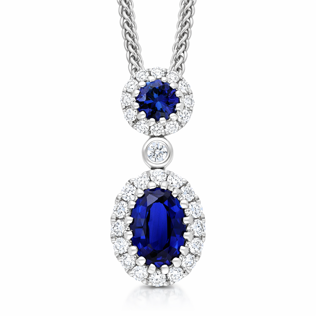 18ct White Gold 0.72ct Sapphire 0.21ct Diamond Drop Necklace DMN-1381 Image 1