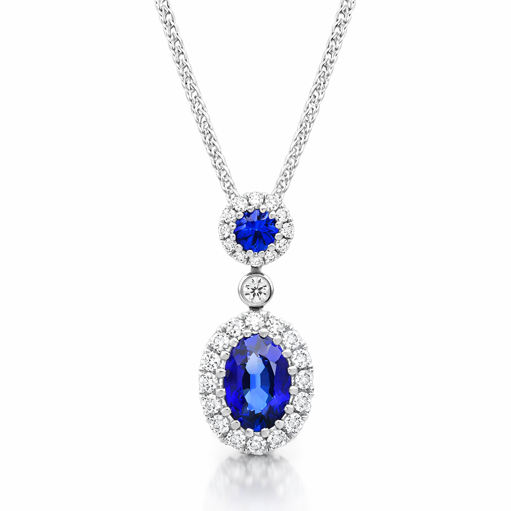 18ct White Gold 0.72ct Sapphire 0.21ct Diamond Drop Necklace DMN-1381 Image 2