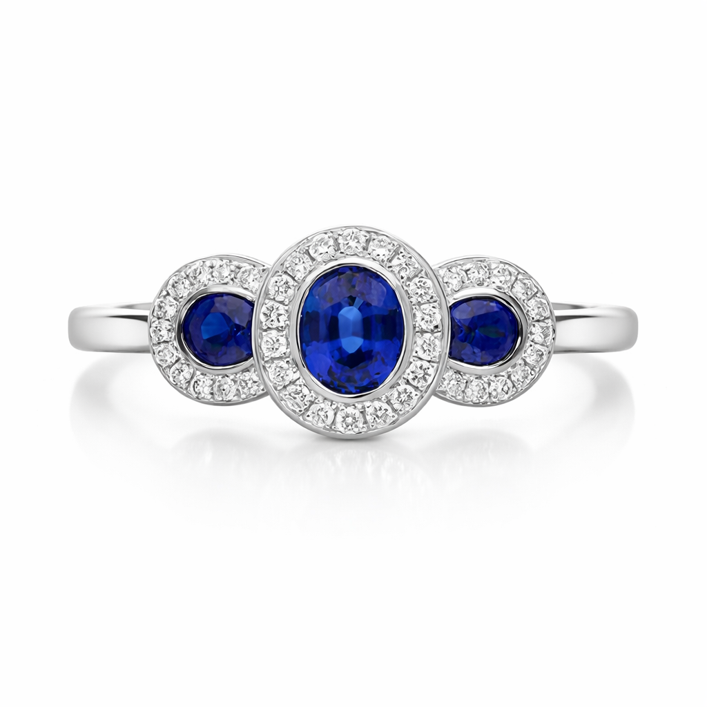 18ct White Gold 0.72ct Sapphire Diamond Ring F33 Image 2