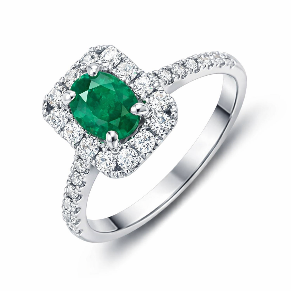 18ct White Gold 0.75ct Emerald Diamond Oval Cut Ring DMN-1790 Image 1