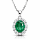 18ct White Gold 0.75ct Emerald Diamond Oval Necklace DMN-1791 Image 1