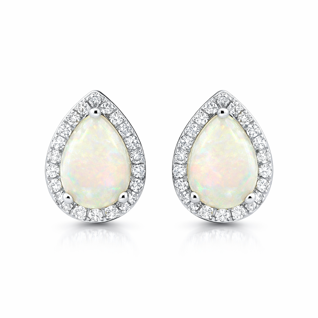 18ct White Gold 0.75ct Opal Diamond Pear Stud Earrings DMN-1773 Image 1