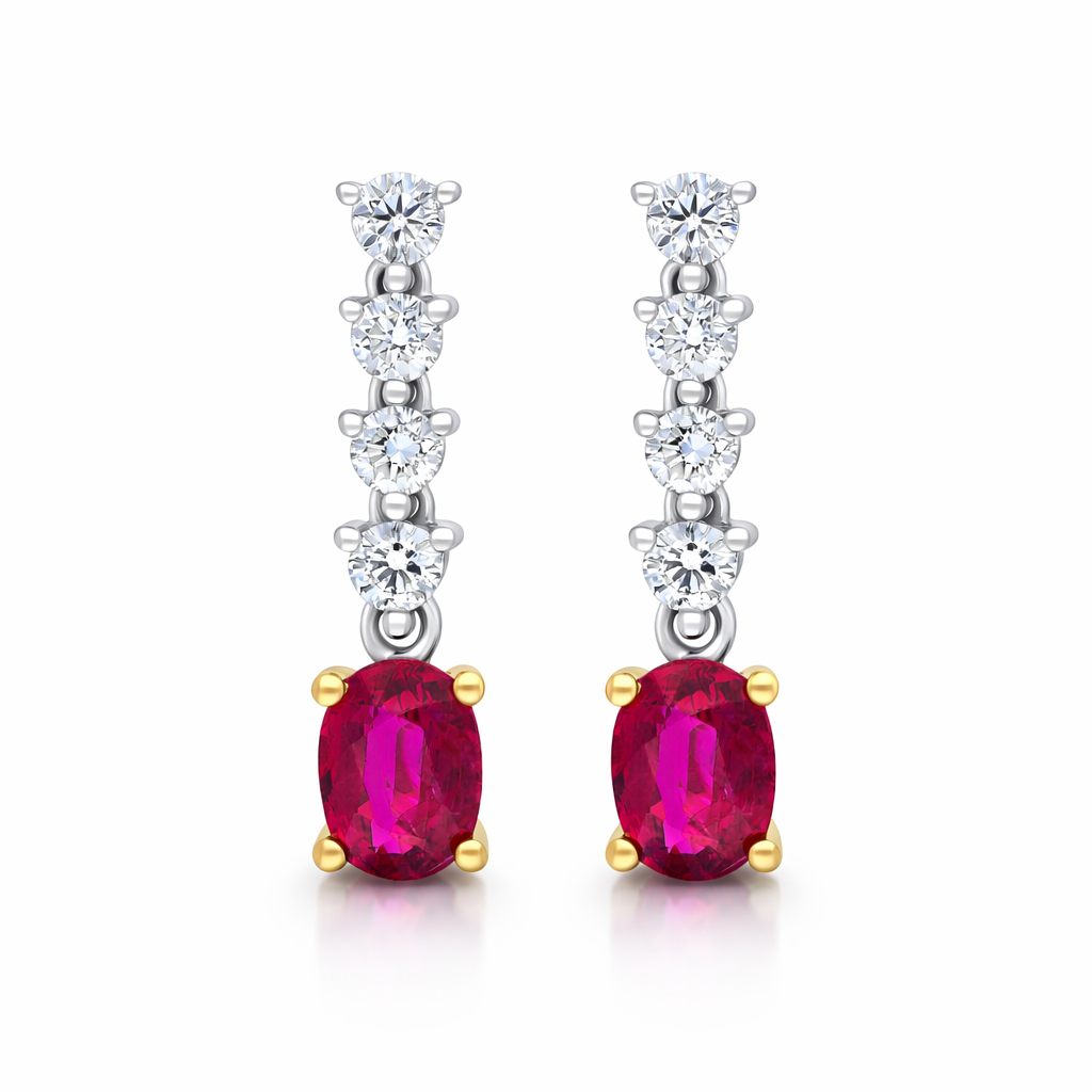 18ct White Gold 0.76ct Ruby 0.31ct Diamond Drop Earrings DMN-1394 Image 1