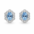 18ct White Gold 0.78ct Aquamarine Diamond Oval Cluster Stud Earrings 59470AQ Image 1