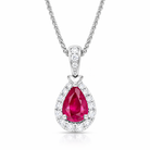 18ct White Gold 0.79ct Ruby 0.19ct Diamond Cluster Pear Pendant K106 Image 1