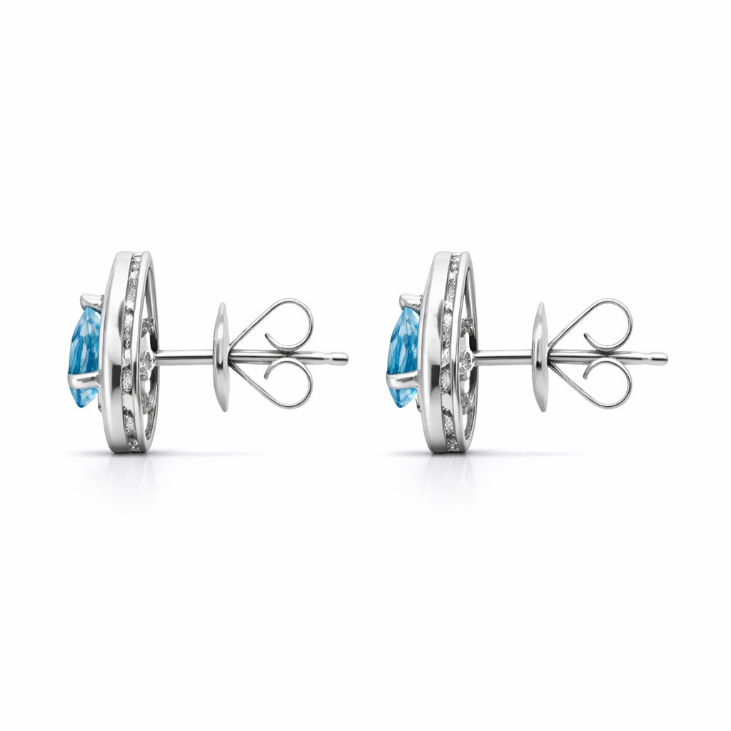 18ct White Gold 0.80ct Aquamarine Diamond Pear Stud Earrings DMN-1932 Image 2