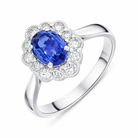 18ct White Gold 0.80ct Sapphire Diamond Oval Cluster Halo Ring 24991 Image 1