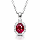 18ct White Gold 0.81ct Ruby Diamond Oval Cluster Necklace DMN-2000 Image 1