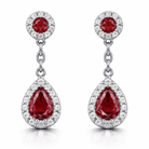 18ct White Gold 0.85ct Ruby Diamond Pear Cluster Drop Earrings DMN-061 Image 1