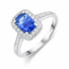 18ct White Gold 0.85ct Sapphire Diamond Cushion Cluster Ring DMN-1802 Image 1