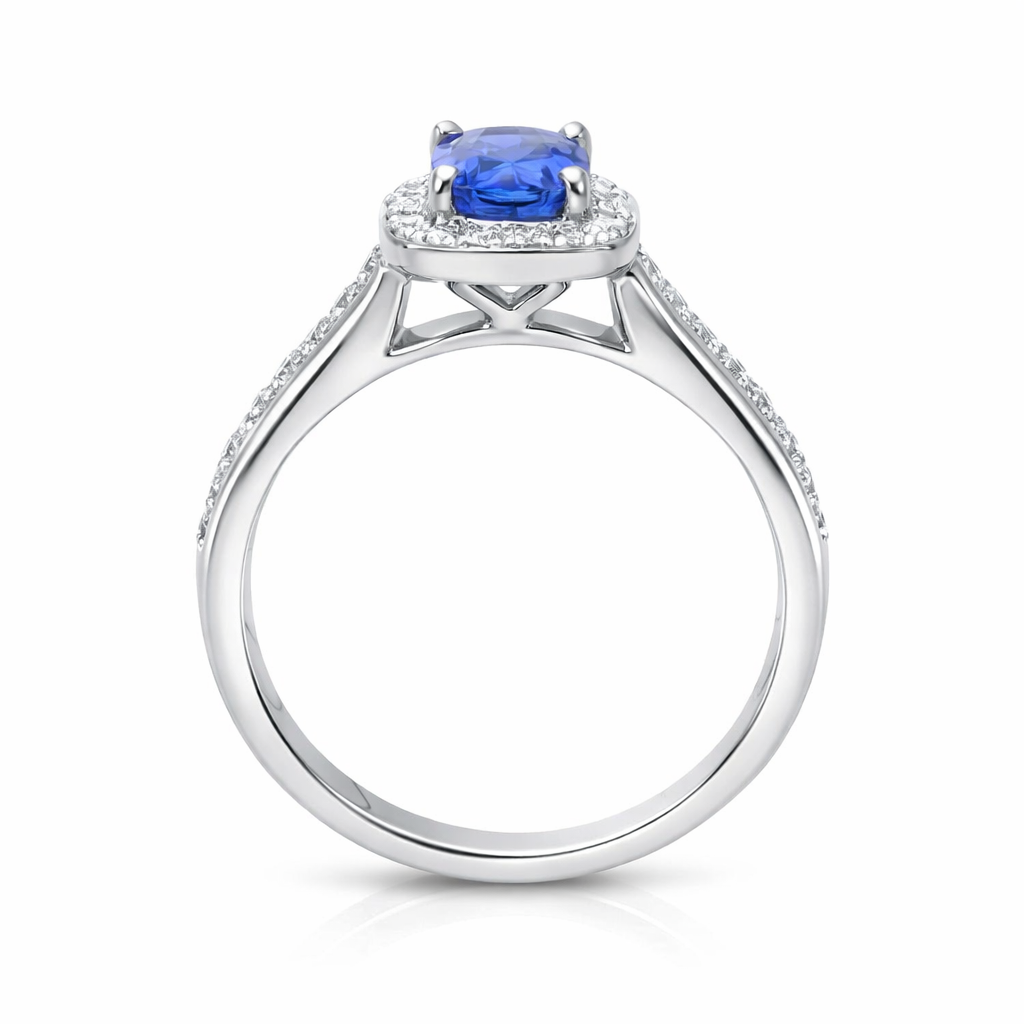 18ct White Gold 0.85ct Sapphire Diamond Cushion Cluster Ring DMN-1802 Image 2