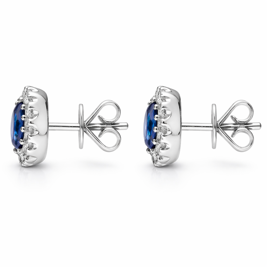 18ct White Gold 0.86ct Sapphire and Diamond Oval Stud Earrings DMN-154 Image 2
