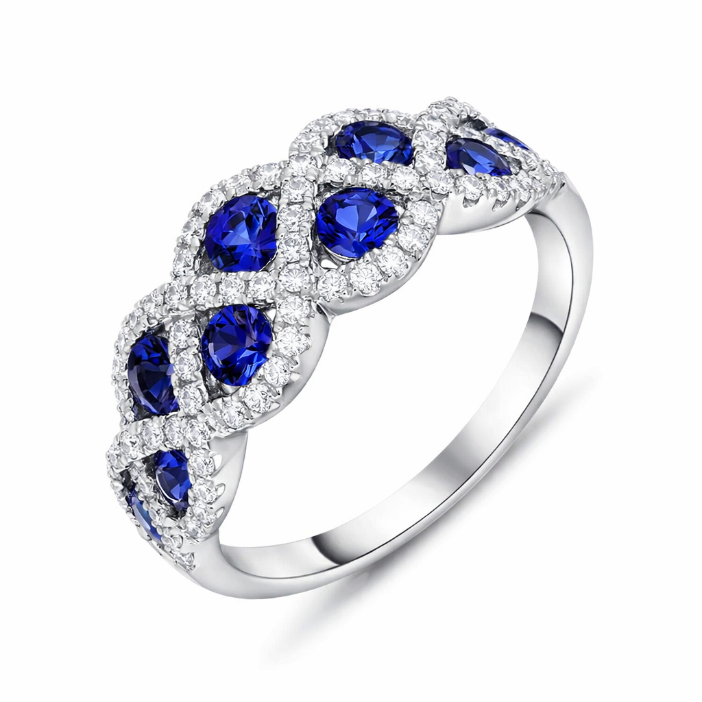 18ct White Gold 0.87 Sapphire 0.37 2 Row Daimond Lattice Eternity Ring 26891 Image 1